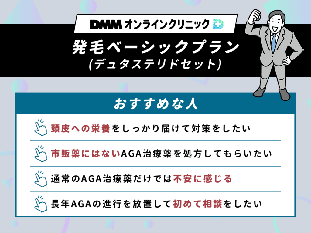 DMMオンラインクリニックAGA発毛ベーシックプランデュタステリドセットのクーポン（デュタステリド・ミノキシジル・AGAタブレットL-リジン）